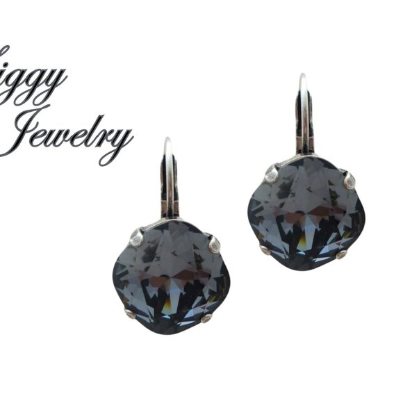 Silver Night Crystal Solitaire Earrings made with Genuine Austrian Crystals - Picture 1 of 6